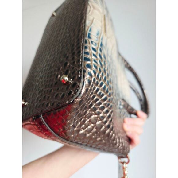 Brahmin Duxbury Satchel Petrol Magnus Croc Embossed Leather Bag Strap Dust Bag - Picture 7 of 16